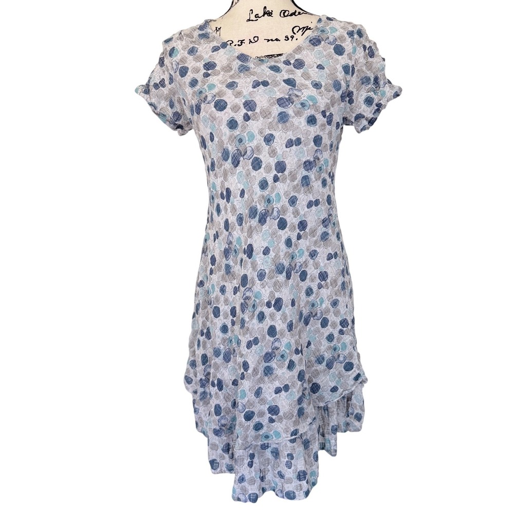 Nina Murati Blue Grey Polka Dot Cotton Gauze Tiered Dress Made in Italy Size M - Picture 2 of 15